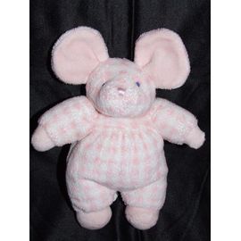 Souris Nounours Doudou Rose Blanc Carreaux Peluche Pouet