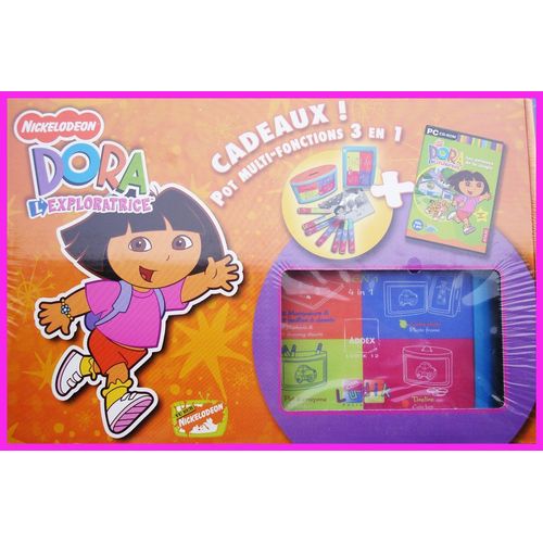 Coffret Jeu Pc Dora L'exploratrice + Pot Multi-Fonction Feutres Carte