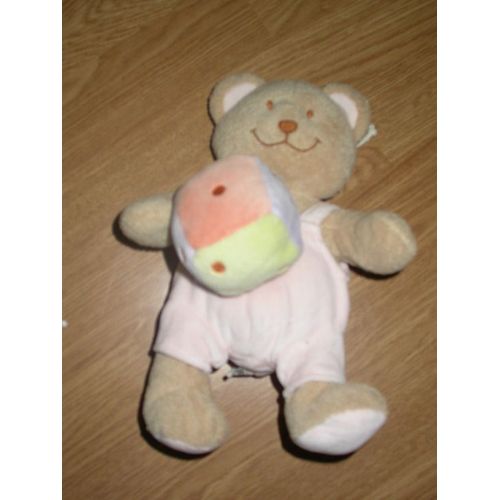 Doudou Peluche Ours Bear Bar Beige Influx Musical Musique Salopette Rose Dès