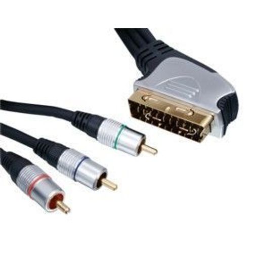 HQ - Câble vidéo - vidéo composante - SCART (M) pour phono RCA x 3 (M) - 1.5 m - double blindage - noir - connecteur incliné