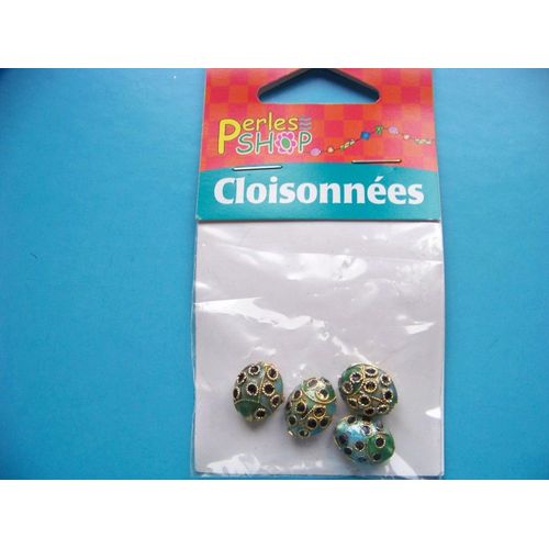 Perles Cloisonnées - Forme Coccinelle - Bleu - Sachet De 4 -