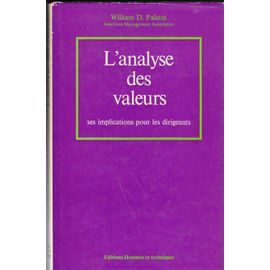 L'analyse Des Valeurs ; Ses Implications Pour Les Dirigeants L'analyse Des Valeurs ; Ses Implications Pour Les Dirigeants