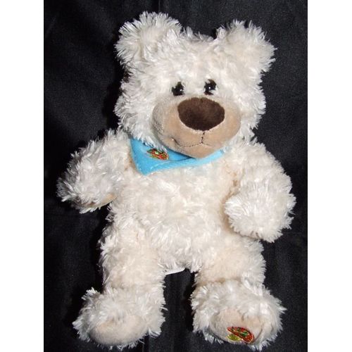Ours Gipsy Doudou Peluche Blanc Beige Bleu Champignon Brodé Orange Jaune Vert Jaune Rose 23 Cm