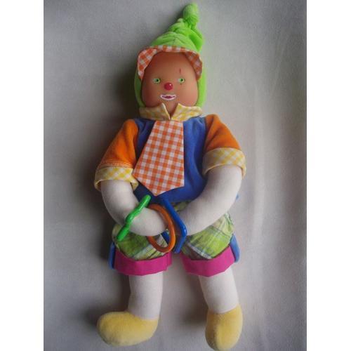 Lutin Clown  Garcon Doudou Corolle Peluche Poupée Anneau Multicolor  40 Cm Sans Bonnet