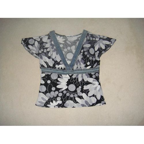 Top "Satin" Fleurs Noir Et Blanc+Jean Kookaï - Taille 1