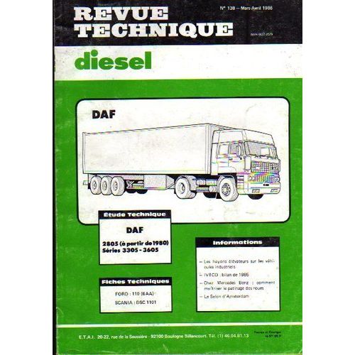 Revue Technique Diesel (P.L.)  N° 138 : Poids Lourds - Daf - 2805 (À Partir De 1980) Séries 3305 - 3605