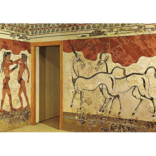 Athènes - Musée National - Théra - La Fresque Des Antilopes Et Les Jeunes Enfants Boxant.