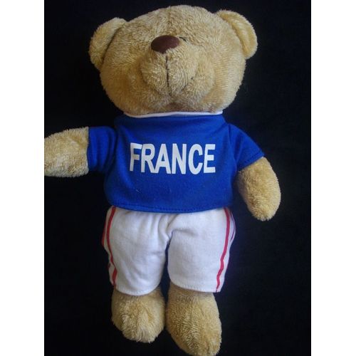 Ours  Nounours Doudou Peluche  Tenue De Foot Ball  Tee Shirt France Bleu Blanc Rouge 30 Cm