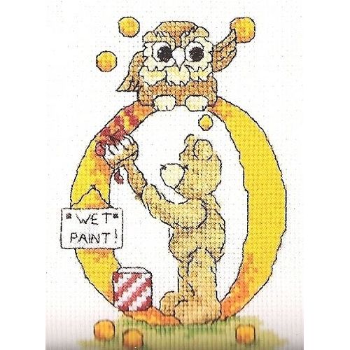 Grille Point De Croix "Initiale O / Ours, Peinture, Oranges, Hibou"