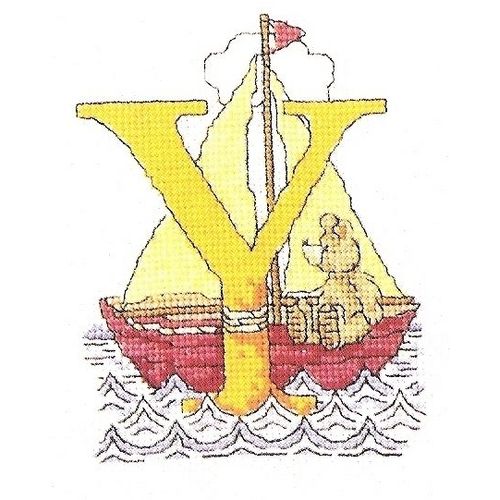 Grille Point De Croix "Initiale Y / Ours, Bateau, Mer"