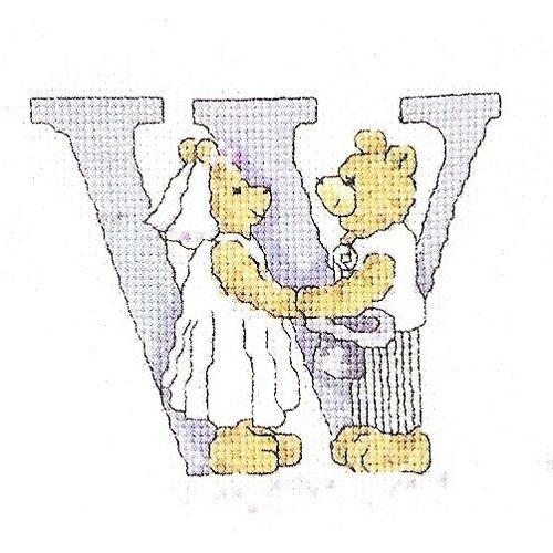 Grille Point De Croix "Initiale W / Ours, Mariage"