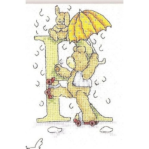 Grille Point De Croix "Initiale R / Ours, Parapluie, Patins À Roulettes"