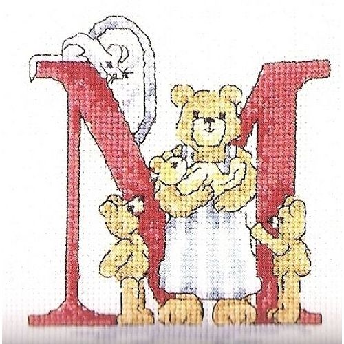 Grille Point De Croix "Initiale M / Ours, Maman, Enfants"