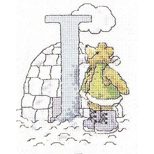 Grille Point De Croix "Initiale I / Ours, Igloo, Glace Et Hiver"