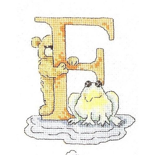 Grille Point De Croix "Initiale F / Ours, Mare Et Grenouille"