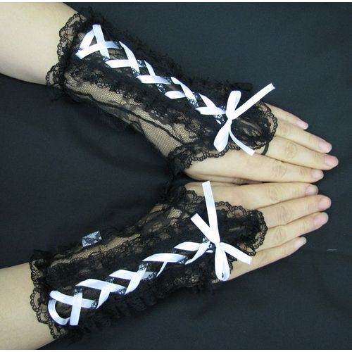 Mitaine Court Noir Lolita Émo Dentelle Noir Lacet Blanche Gothique Punk