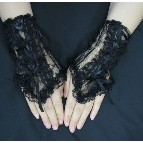 Mitaine Court Noir Lolita Émo Dentelle Lacet Noir Gothique Punk