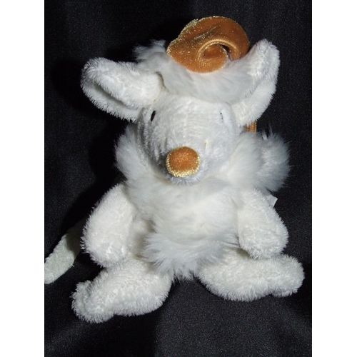 Souris Lascar Doudou Peluche Blanc Blanche Marron Beige Bonnet 16 Cm