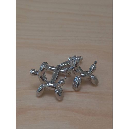 Boutons De Manchettes Couleur Argent Style Chien Fait D'un Ballon Argentée