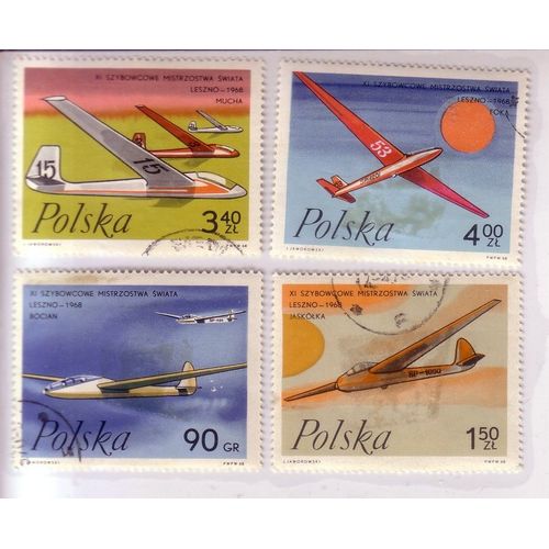 Aviation , Planeurs , Lot De 4 Timbres , Pologne 1968