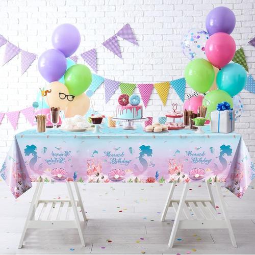 2pcs Nappe Petite Sirène Pour Filles Sirène Princesse Thème Fête Décoration Nappe En Plastique Jetable 220x130cm