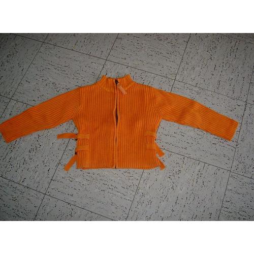 Pull Orange Fermeture Eclair Vynil Fraise Taille 5 Ans