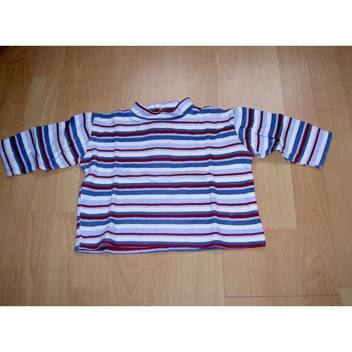 T-Shirt Manches Longues Rayé Bleu Blanc Rouge In Extenso Taille 9 Mois