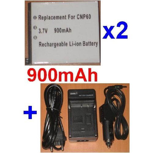 Chargeur + 2 Batteries Pour Casio NP-60 NP60 Exilim Zoom EX-Z19 EX-S10 EX-Z80 **900mAh**