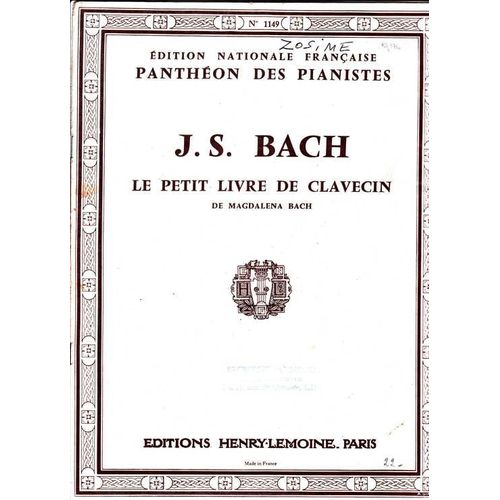 Le Petit Livre Du Clavecin De Magdalena Bach