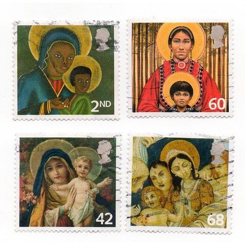 Lot 4 Timbres Royaume Uni Série Vierge À L'enfant
