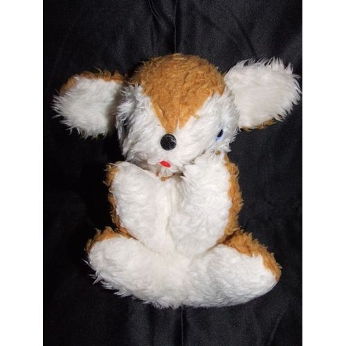 Lapin Ancien Vintage Nounours Marron Beige Blanc Assis 22 Cm + Oreilles 8 Cm