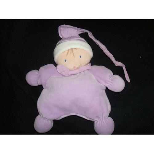 Nounours Peluche Doudou Poupée Pantin Lutin Mauve Violet Bonhomme Long Bonnet Hochet