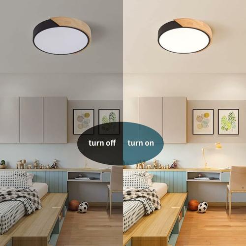 Plafonnier Led,Lampe Plafond ¿¿ Encastrer 24w Noir Lumi¿¿Re Chaude ?30cm 2400lm 3000k Luminaires Modernes Ultra-Minces En Bois Ronde Pour Chambre Salon Cuisine Bureau Ferme Creative Simple