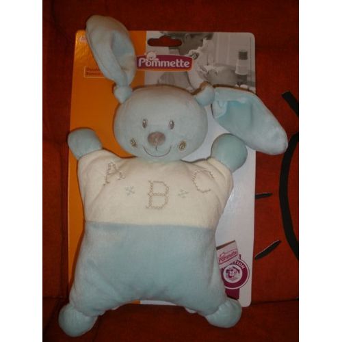 Doudou Lapin Bleu Et Blanc Abc Semi Plat Pommette