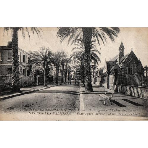 Carte Postale Ancienne, France, Var ( 83 ), Hyeres Les Palmiers, Avenue Beauregard Et L'église Anglicane - Texte Du 11/11/1916