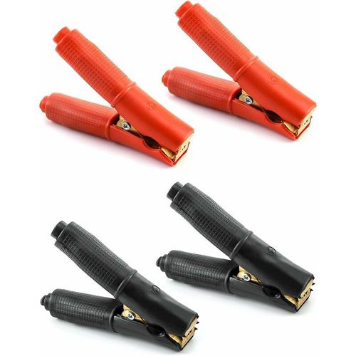 4 Pcs 100A Pinces Crocodile en Cuivre Pur, pour Chargeur Batterie Démarreur Rapide pour Voiture Camion Car Auto (2Pcs Noir 2Pcs Rouge)