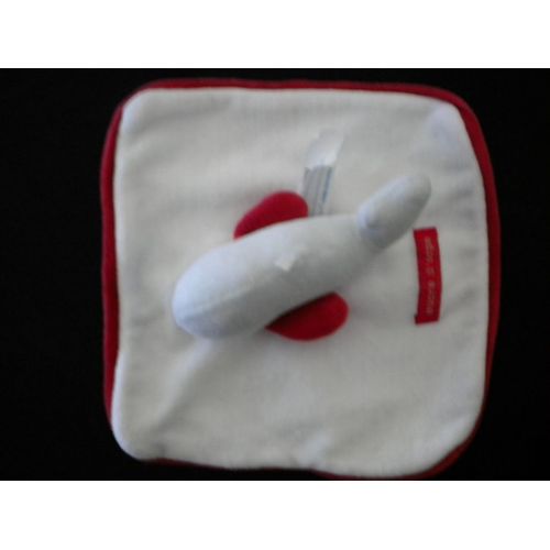 Baleine Bleu Et Rouge Sur Doudou Plat Blanc Sucre D'orge