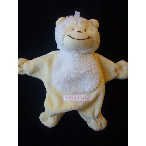 Doudou Plat  Singe Sucre D'orge Jaune Beige 17 Cm