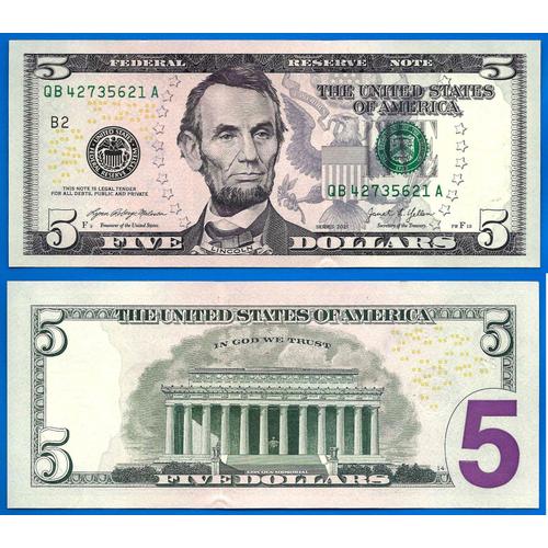 Usa 5 Dollars 2021 Neuf Mint New York B2 Dollar Lincoln Billet Etats Unis