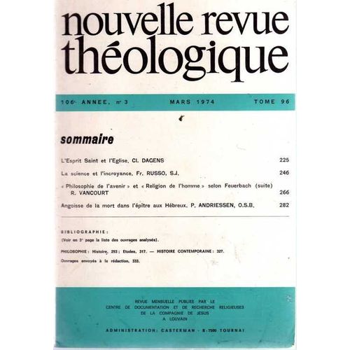 Nouvelle Revue Théologique  N° 3 : L¿Esprit Saint Et L¿Eglise¿