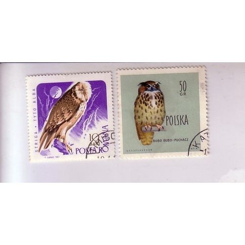 Chouette , Lot De 2 Timbres , Pologne 1967