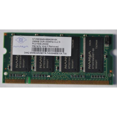 Mémoire 256 Mo - SO DIMM 200 Broches - DDR - PC2700 - 333 MHz - CL2.5 - NT256D64SH8BAGM-6K
