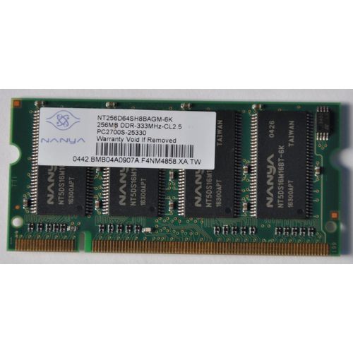 Mémoire 256 Mo - SO DIMM 200 Broches - DDR - PC2700 - 333 MHz - CL2.5 - NT256D64SH8BAGM-6K