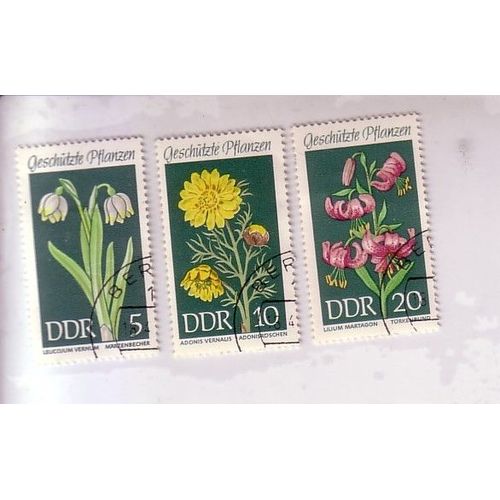 D D R , Lot De 3 Timbres , Thème Fleurs