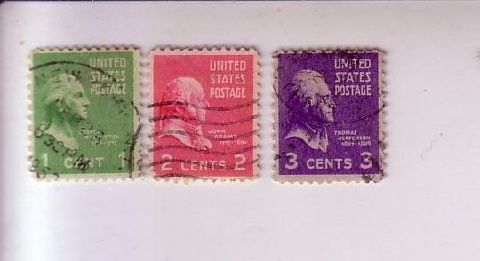 Usa , Lot De 3 Timbres , Washington , Jefferson , Adams , Etats Unis