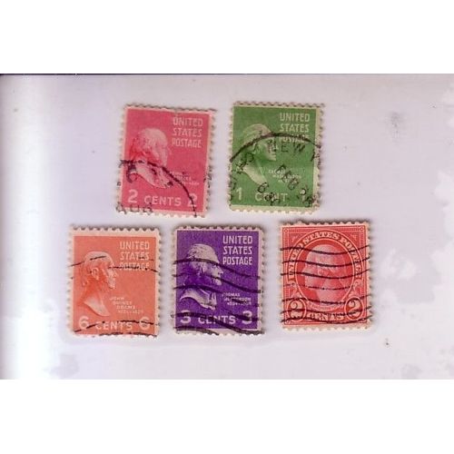Usa , Lot De 5 Timbres , Washington , Adams , Jeffrson , Etats Unis
