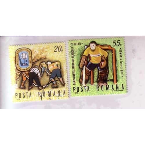 Hockey  Sur Glace , Lot De 2 Timbres , Roumanie 1970