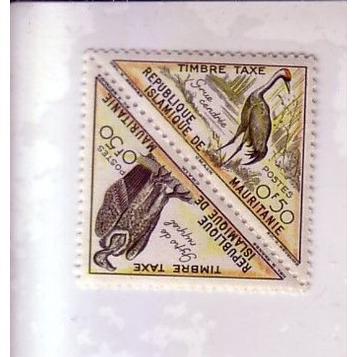 Mauritanie , Double Timbre Taxe 0,50 F , Grue Cendrée , Gyps De Nuppel