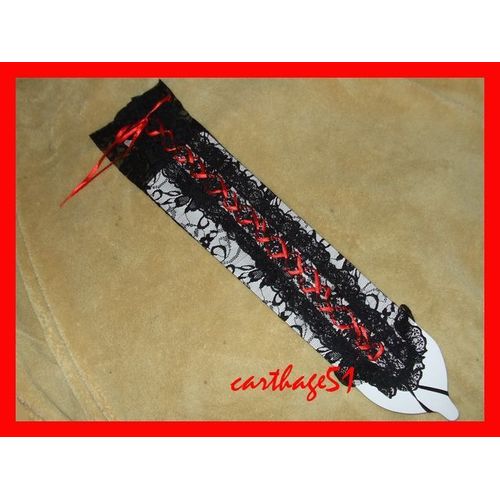 Mitaines Longues Dentelle Lacets Sexy - Noir Rouge Blanc Gants