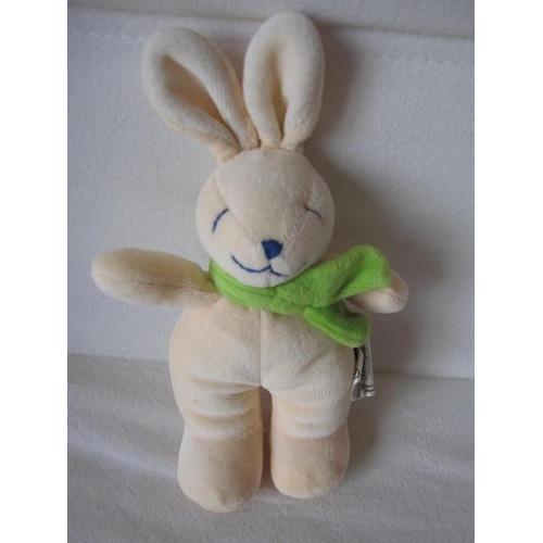 Peluche Lapin Kimbaloo Beige Avec Écharpe Verte 20cm